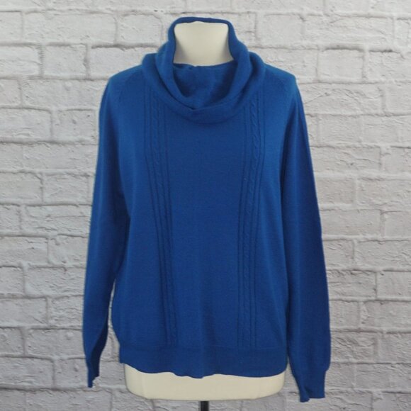 Vintage 70s Blue Cowl Neck Knit Sweater XL - Picture 1 of 5